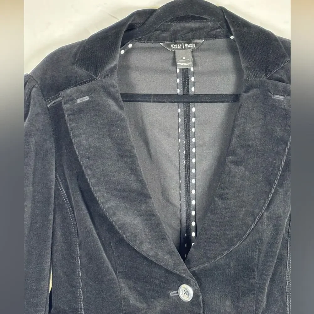 White House Black Market Blazer jacket Corduroy Buttons Black Size 8 - Picture 3 of 11
